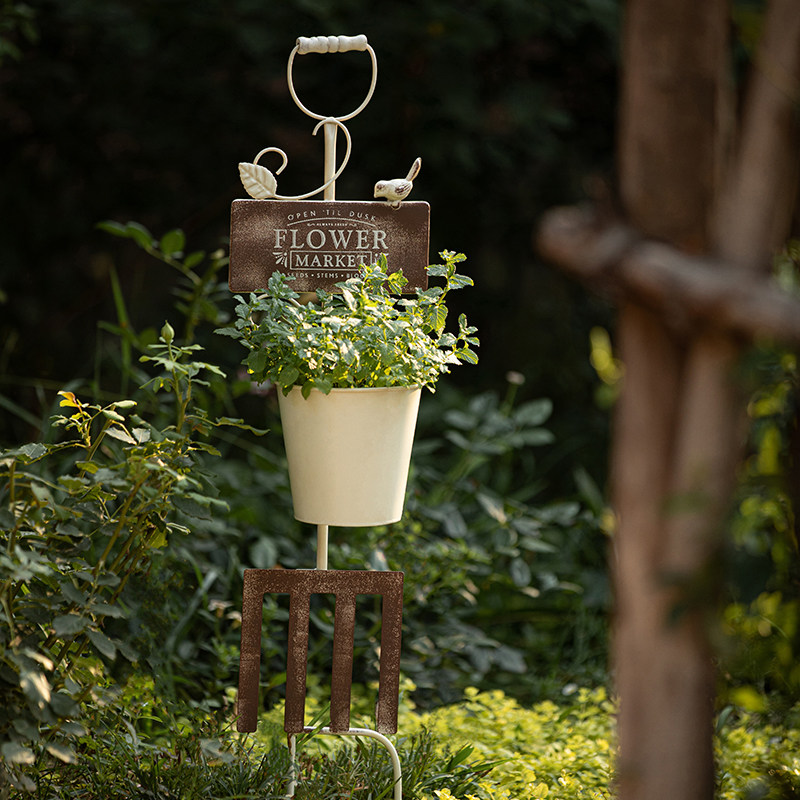 田园风铁艺地插花插花盆复古做旧铁皮小鸟花器花园庭院装饰品杂货