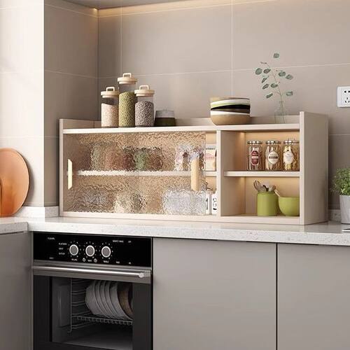 防水桌面收纳柜餐边柜蜂窝铝合金简约厨房储物柜台面亚克力门碗柜