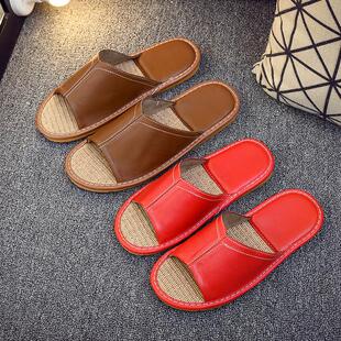 防滑皮质羊皮拖鞋室内家居地板凉拖鞋男女居家皮面家用夏天皮拖鞋