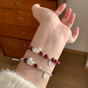 普陀山s999纯银天然朱砂小马手串女高级感叠戴马年本命年手链礼物