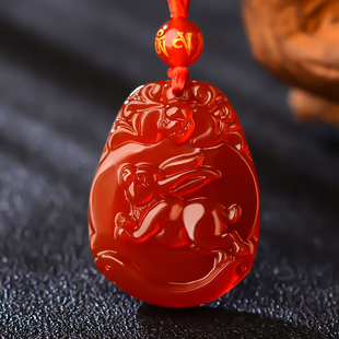 2026马年天然红玛瑙本命年十二生肖兔牛猴鸡玉佩吊坠男女项链挂件