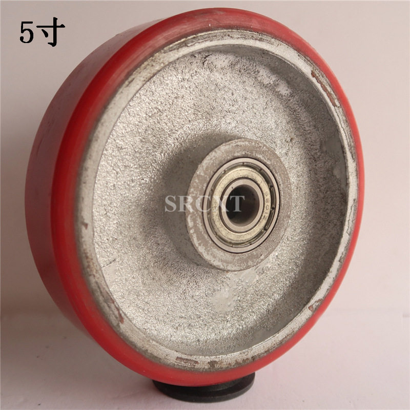 中型3寸4寸5寸PU铁芯红色脚轮单轮耐磨平板车手推车轮子实心