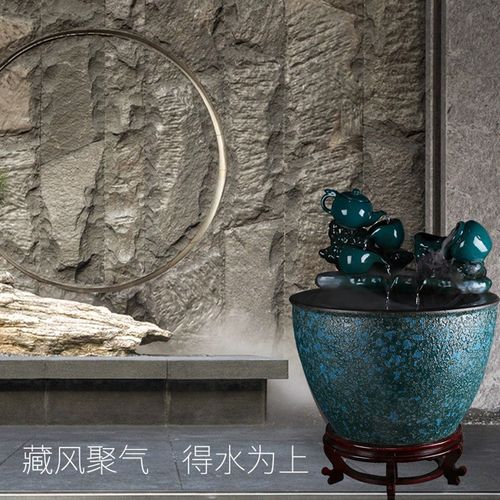 景德镇陶瓷金鱼缸阳台办公室客厅落地家用循环流水摆件庭院大鱼缸