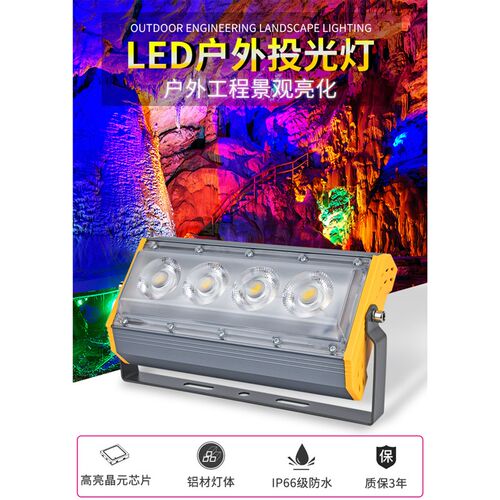 LED户外防水投光灯泛光灯四眼庭院聚光射灯插地照树灯园林景观50W
