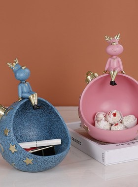 萌鹿钥匙收纳摆件女生房间桌面柜子首饰盒乔迁礼物小众卧室装饰品