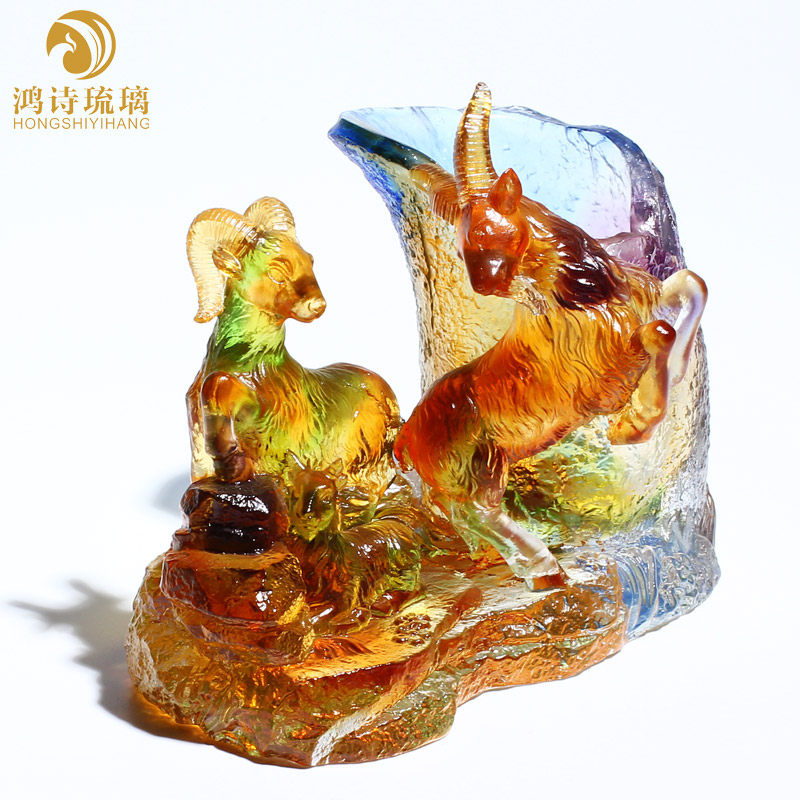 琉璃笔筒三阳开泰摆件老板办公桌摆件高档大气生日礼物领导中国风,家居饰品,装饰摆件,淘宝优惠券,粉丝福利购,淘宝优惠卷