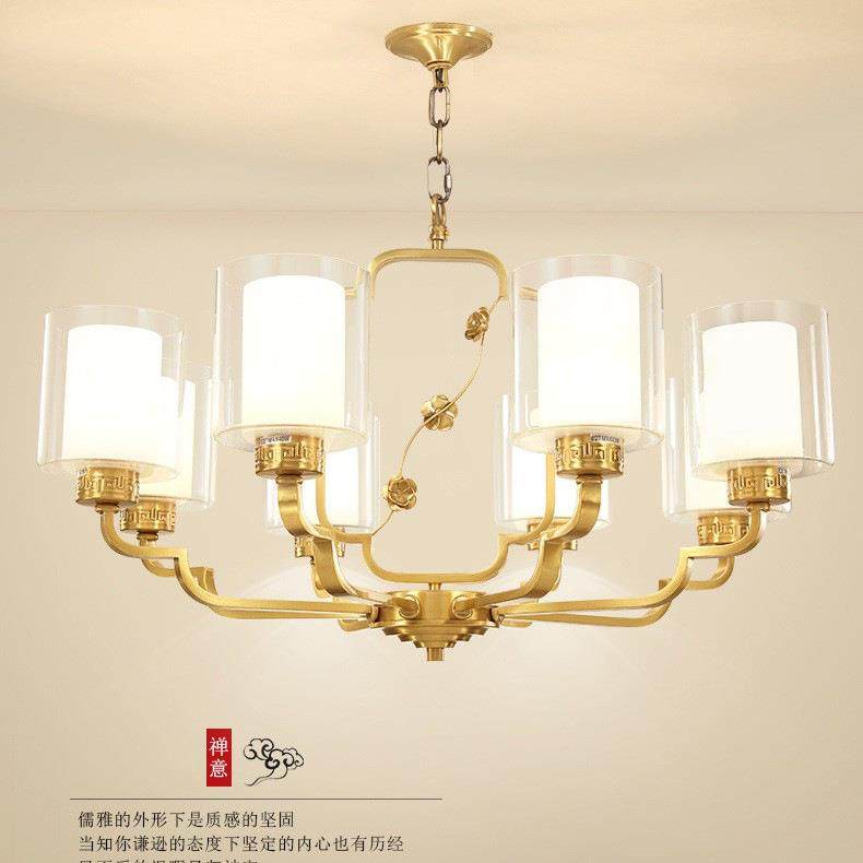 新款新中式高档大气古铜色铁艺客厅吊灯 创意8头吸吊两用梅花吊灯