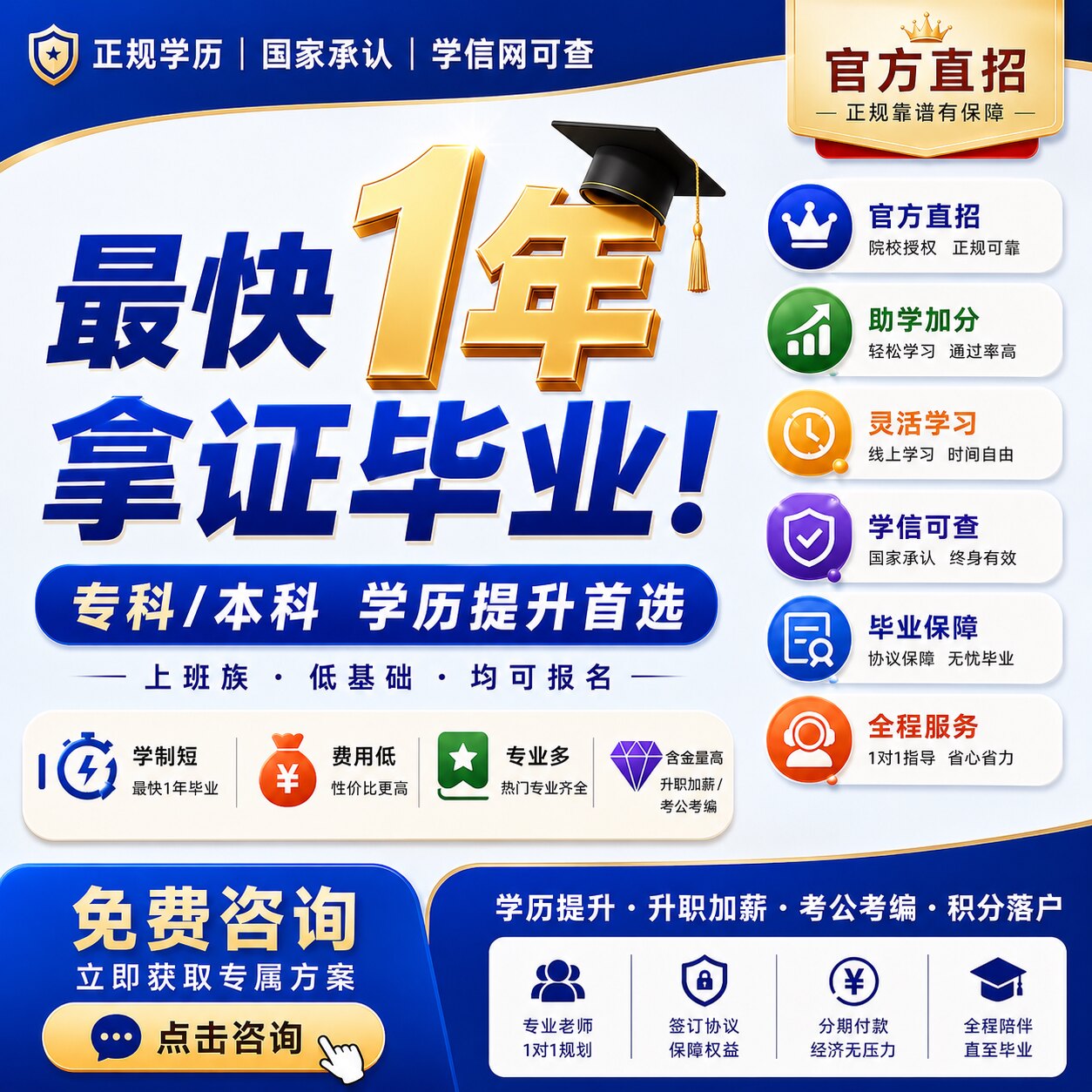 成人学历提升专升本科国家开放大学小自考成人高考学信网可查询