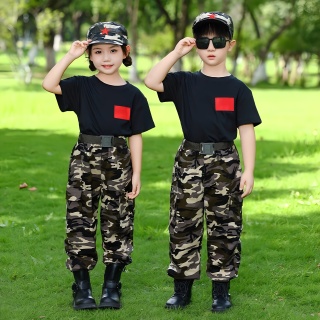 儿童迷彩服纯棉套装男女童新式军训服军装户外当兵特种兵表演出服