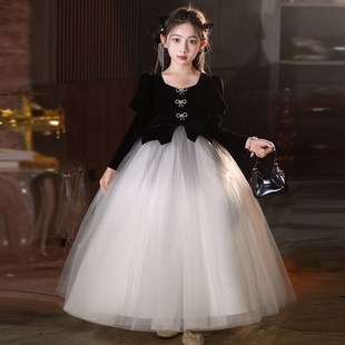 女童礼服轻奢小众高端黑色公主裙儿童主持钢琴演奏万圣节演出服装