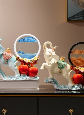 新中式元宝大象流沙画桌面摆件公室装饰品家居客厅酒柜办乔迁礼品