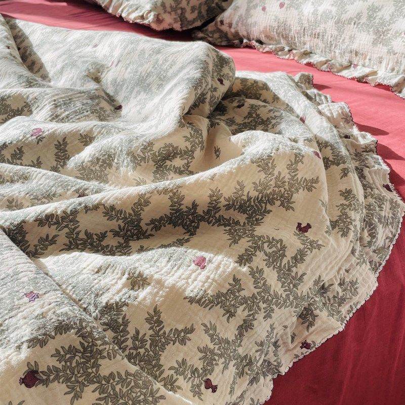 复古田园A类双层皱皱纱四件套双层纱春秋被子红石榴纯棉儿童床品,床上用品,床品套件/四件套/多件套,淘宝优惠券,粉丝福利购,淘宝优惠卷