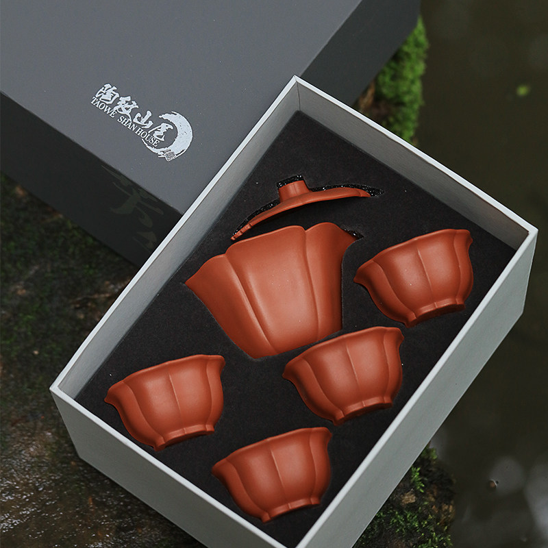 宜兴芳华紫砂盖碗套装复古纯手工原矿朱泥功夫泡茶壶茶杯茶具茶碗