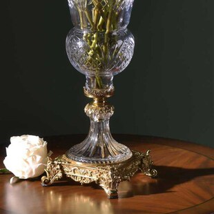 美式水晶配铜花瓶花器摆件欧式软装客厅玄关餐桌摆设工艺品