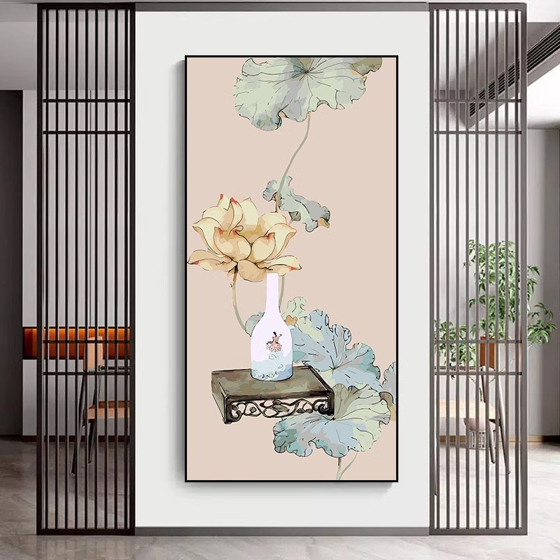 diy数字油画填充油彩画中国风荷花手工涂色丙烯玄关新中式装饰画图片