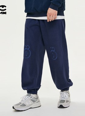 conklab趣味贴布绣卫裤男秋季国潮情侣休闲宽松保暖休闲束脚长裤