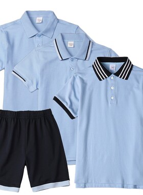 小学生夏季校服套装英伦风男童蓝色短袖t恤女童藏青短裤儿童班服