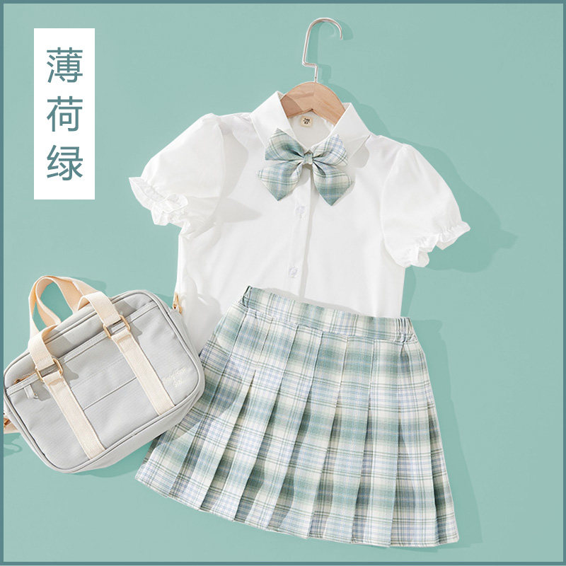 jk套装女童学院风儿童夏装小女孩制服中大童百褶裙两件套gk裙子秋