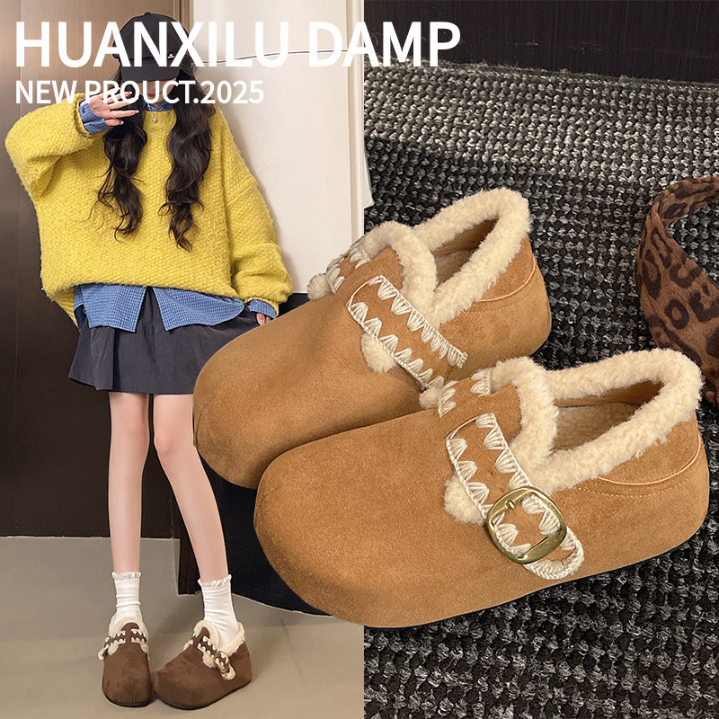 复古勃肯鞋女款2025年新款冬季加绒加厚雪地靴一脚蹬保暖防滑棉鞋