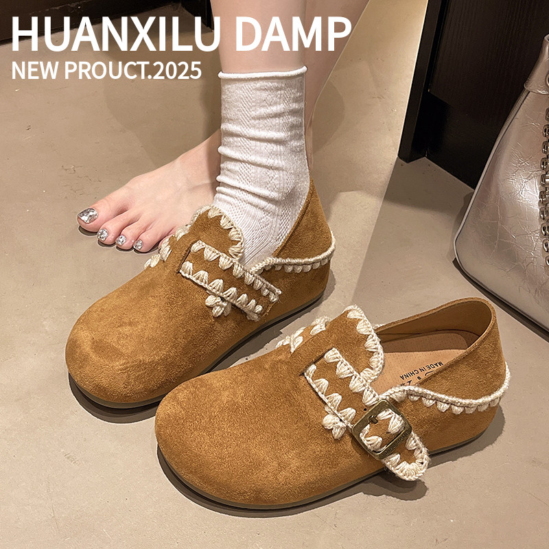 厚底内增高两穿全包勃肯鞋女鞋2025秋季新款一脚蹬博肯单鞋豆豆鞋