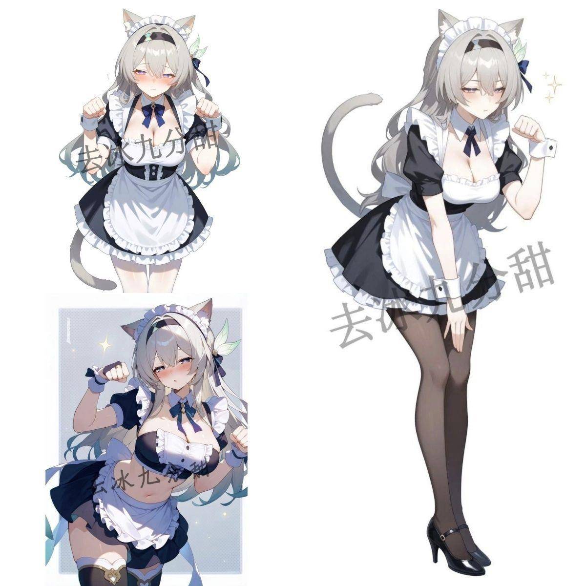 星穹铁道:流萤黑丝猫娘女仆装二次元游戏立牌摆件桌面装饰品10cm