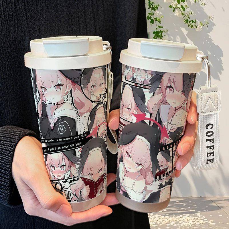 碧蓝档案下江小春保温杯不锈钢吸管双饮大容量咖啡水杯学生高颜值