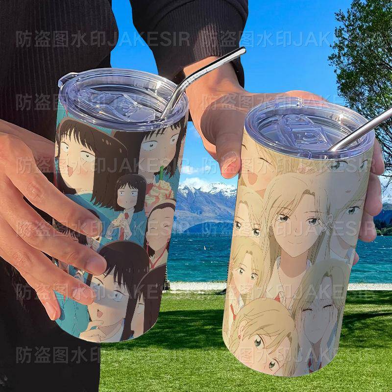 跃动青春动漫咖啡网红高颜值不锈钢保温杯办公室吸管随行水杯