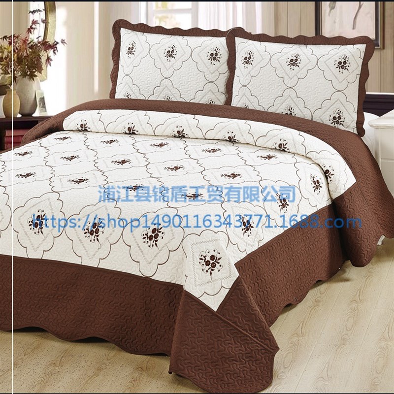 外贸全涤磨毛布超声波压花绗缝被无线绗缝绣花水洗被子床盖
