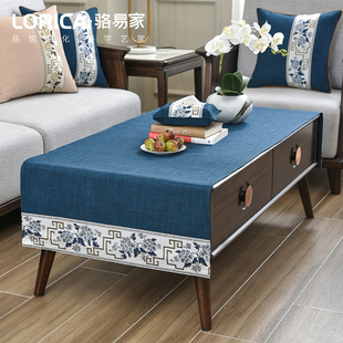 骆易家新中式 电视柜盖布餐桌禅意布艺套罩长方形台布 茶几桌布中式