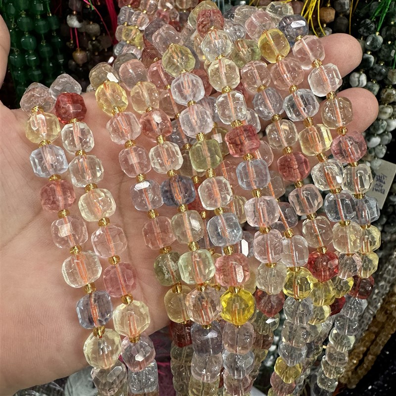 8.5mm糖果色方糖合成彩托帕石散珠质感冰透清凉DIY项链手链配珠串