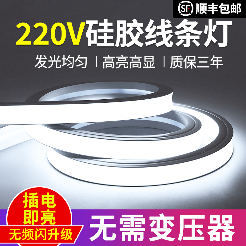 220V硅胶灯带led灯条柔性软户外防水J明装线条灯嵌入式线形灯带槽