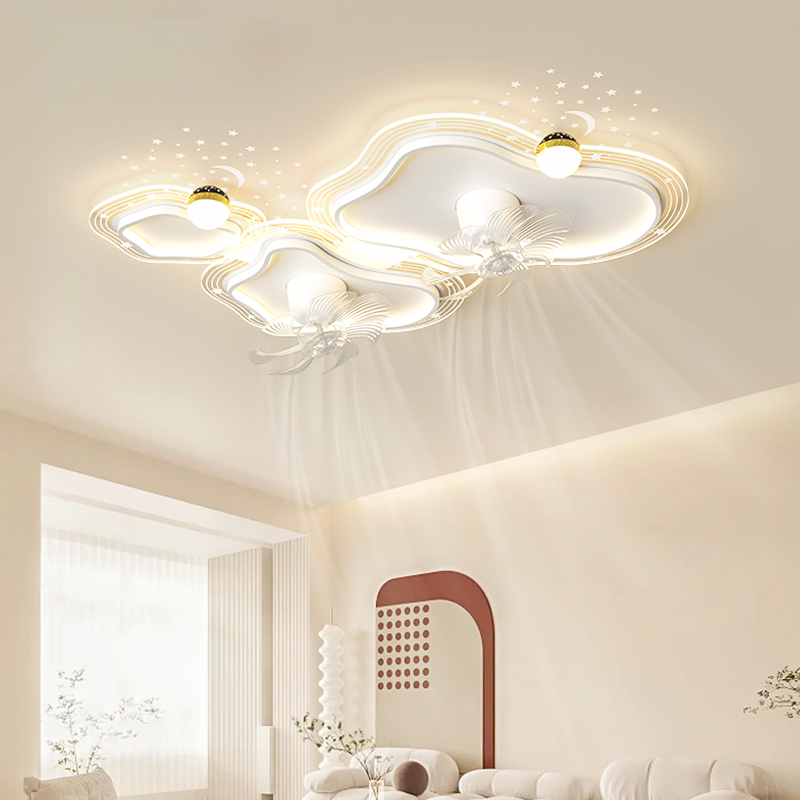 2025新款云朵带星空客厅风扇灯现代简约摇头超薄家用客厅吸顶灯
