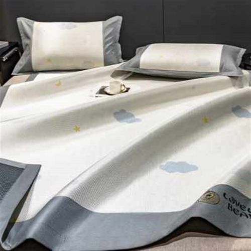 2023新款冰丝凉席三件套夏季可水洗冰藤席家用折叠空调席子床笠款