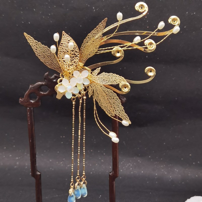 汉服配饰夹子流苏饰古风头饰缠绕树枝古装边夹超仙古代发卡