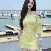 一整套斜肩短袖 夏日穿搭套装 女2025超火夏装 上衣包臀半身裙两件套