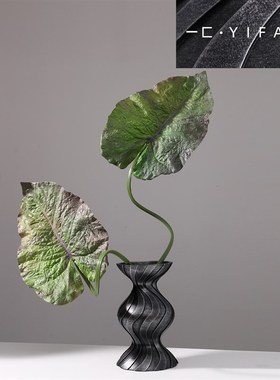 一匚 现代轻奢几何艺术波纹花器 样板间酒店餐厅玄关客厅花瓶摆件