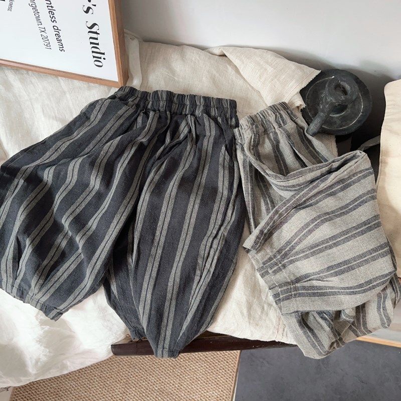 森系~薄款棉麻~春夏新款儿童竖条纹哈伦裤男女童日韩宽松休闲裤子,童装/婴儿装/亲子装,裤子,淘宝优惠券,粉丝福利购,淘宝优惠卷