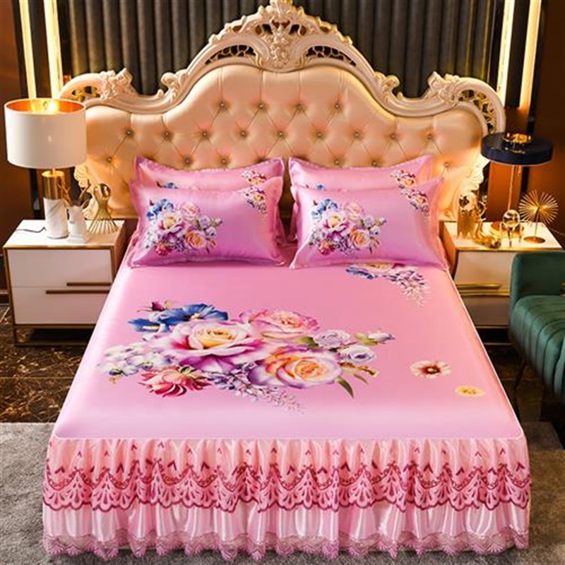 冰丝凉席三件套夏季床单可水洗1.8m空调席子1.5米床裙套件可折叠