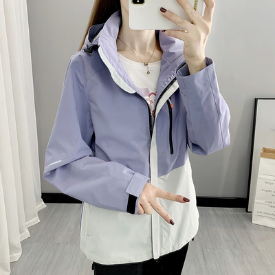 冲锋衣女2022年春季新款单层薄款防风衣炸街防水女士拼色网红外套