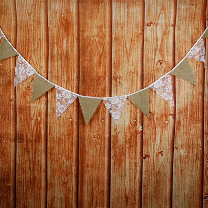 花卉蕾丝黄亚麻布三角旗生日聚会露营布置挂旗西式婚礼装饰串旗