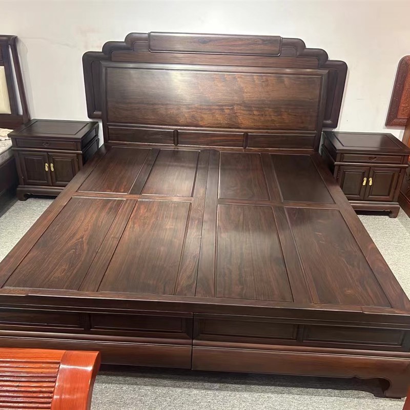 红木家具柬埔寨黑酸枝1.8*2米大床 卧室中式素面简约榫卯结构实木