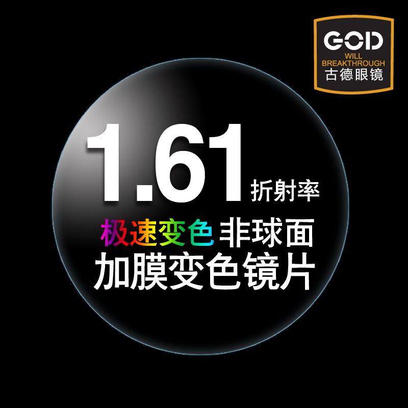 1.61-8超薄非球面变色镜片近视眼镜片潮平光变灰变茶变粉变蓝变紫