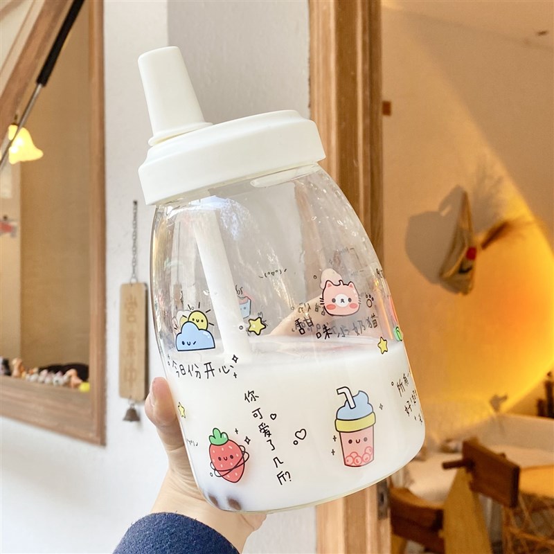 珍珠奶茶吸管杯大人粗吸管水杯女生玻璃杯子大容量耐热喝粥水杯子