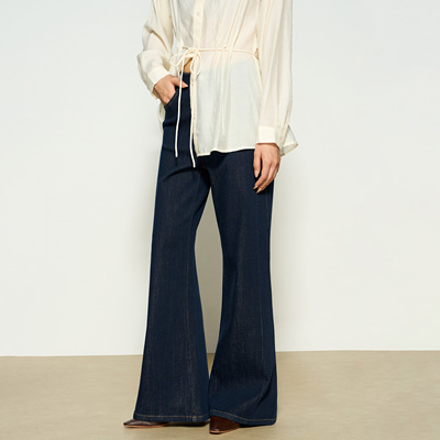 张小某梨形定制 高腰四面弹直筒微喇拖地牛仔裤1BW04N1537-N1538