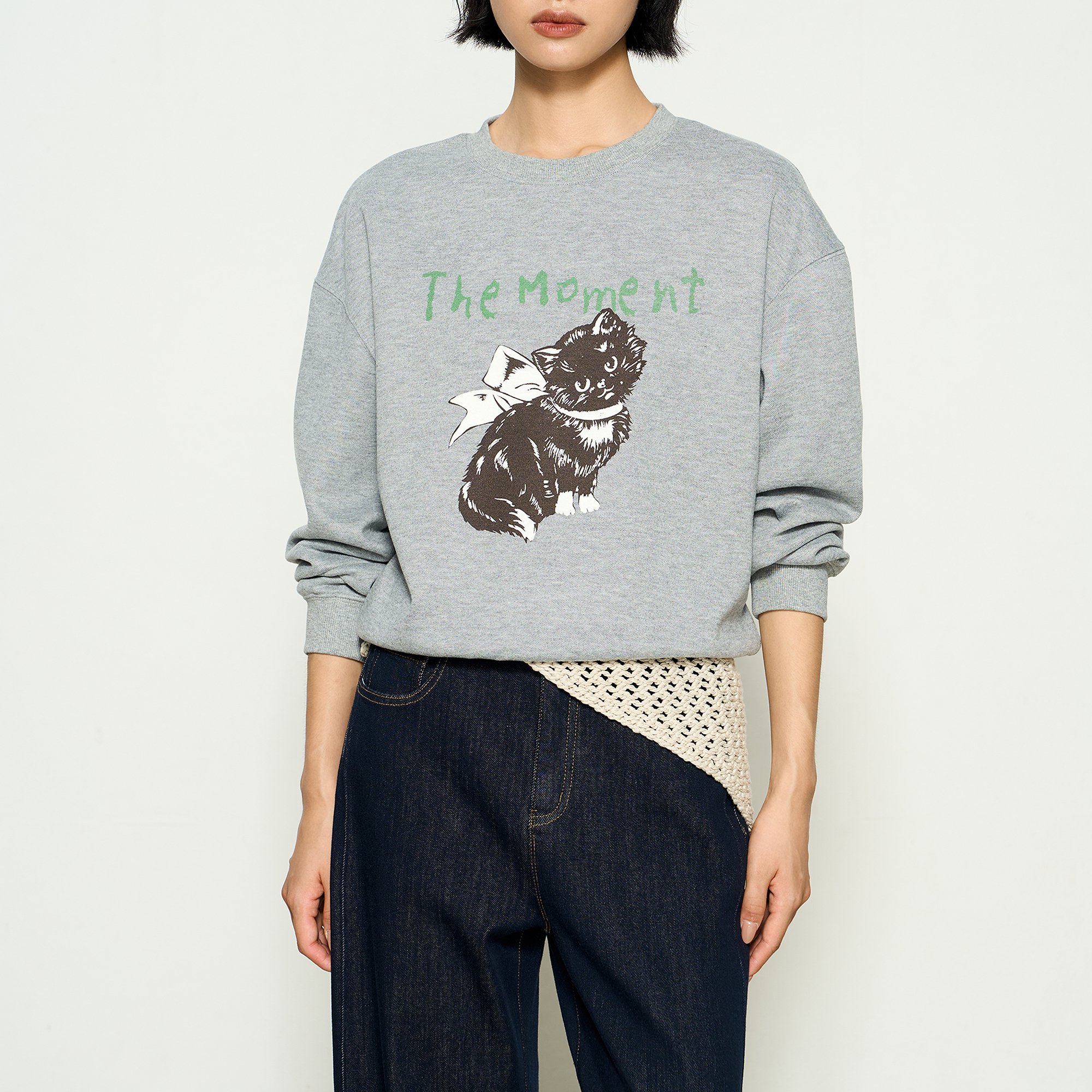 张小某梨形显瘦定制小猫印花卫衣