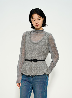 张小某梨形定制 秋季羊毛马海毛软糯亲肤U领荷叶边背心1BW10B2252