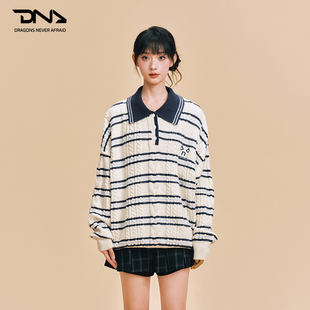 25年秋冬美式 条纹针织毛线衫 复古风慵懒宽松套头上衣 DNA官方