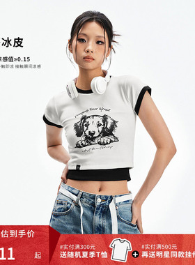 【DNA官方】2025年夏季假两件短款T恤女修身露肚脐宠物图案短袖女