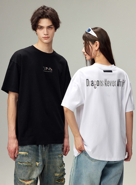【明星同款】DNA短袖t恤男高周波打底衫潮流宽松休闲落肩袖上衣女