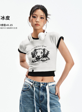 【DNA官方】2025年夏季假两件短款T恤女修身露肚脐宠物图案短袖女
